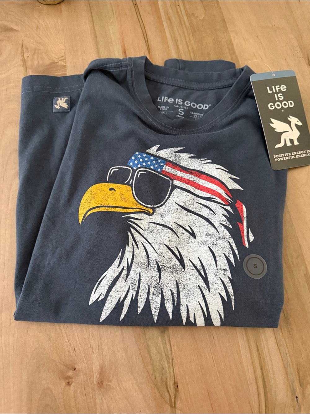 Life Is Good Men's Navy Eagle Graphic Tee with American Flag Bandana